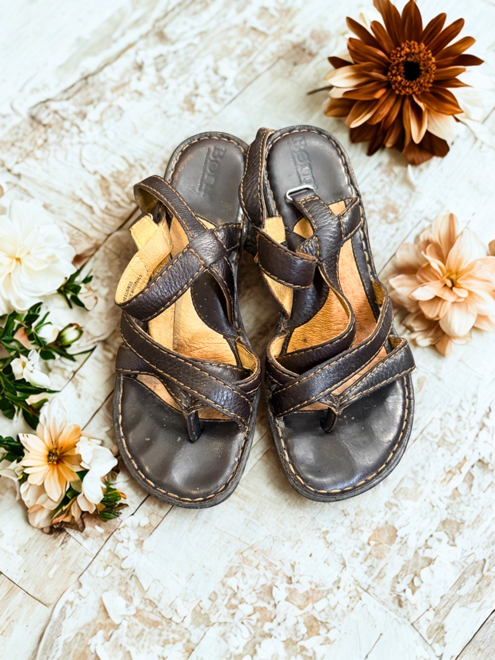 Børn Brown Leather Gladiator Thong Sandals Size 7 Comfort Shoes